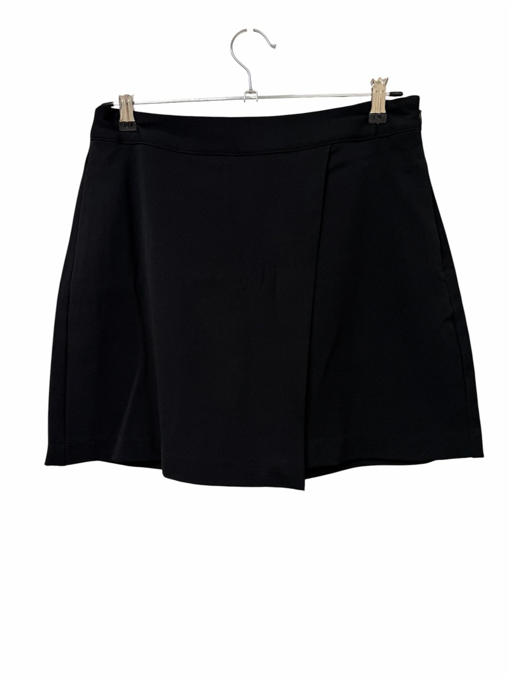 A New Day Black Wrap Mini Skirt Side Zip Pockets Size 6